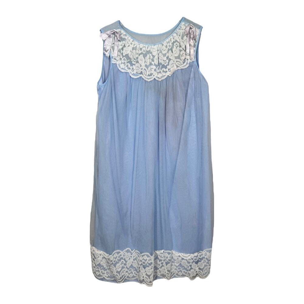 Vintage Aristocraft By Superior Chiffon Overlay Nightgown Large Blue Lace Sleep